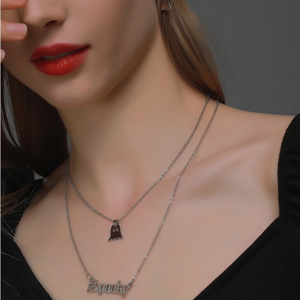 Silver Ghost and Spooky Necklace - Picture 3 of 3